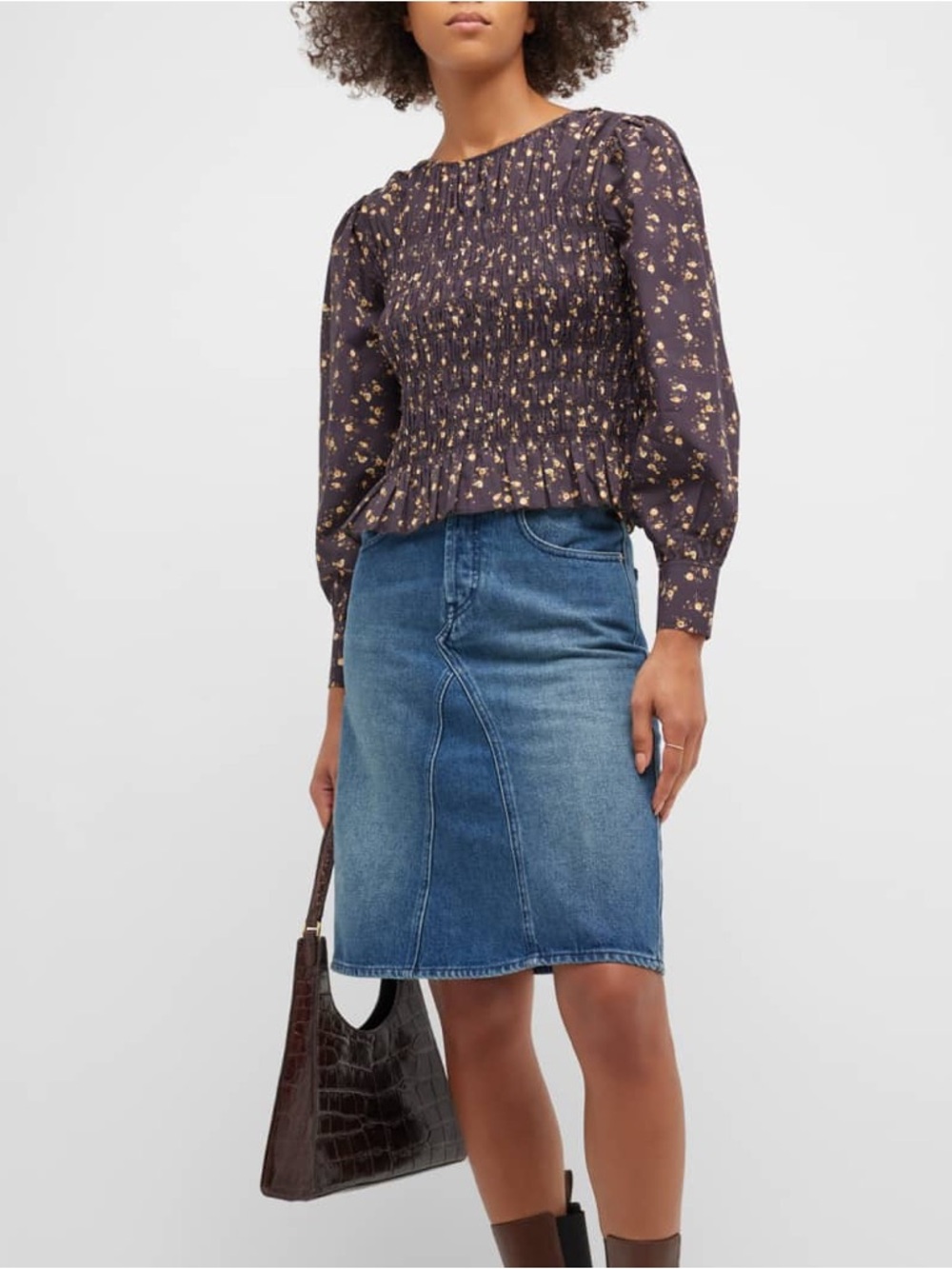 $198 Rails Women's Black Tabi Floral Smocked Long Sleeve Blouse Top Size XS